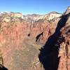 Looking north from Angel's Landing summit toward the mouth of the famous Virgin River Narrows.