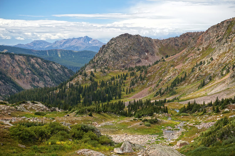 Looking west down Bighorn Creek towards Mount of the Holy Cross.