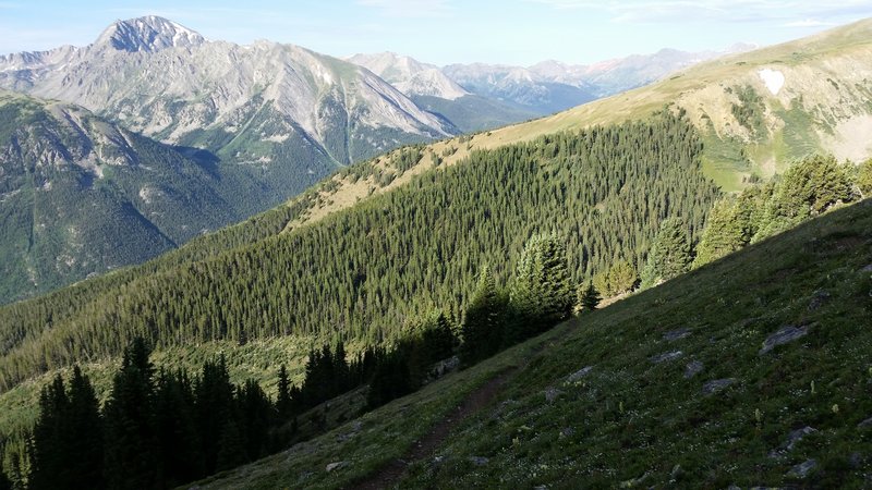 View from the Black Cloud Trail on the way to Mt Elbert summit. LaPlata Peak in the distance.