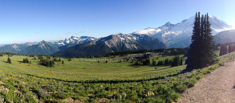 Panorama of Sunrise, Mt. Rainier, near the Sourdough Ridge