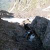 Scrambling in the middle of the Red Gully.