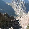 A hiker popping out of the west gully just before reaching the summit.