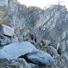 The catwalk on the Sawtooth trail. Exposure can be seen to hiker's left.