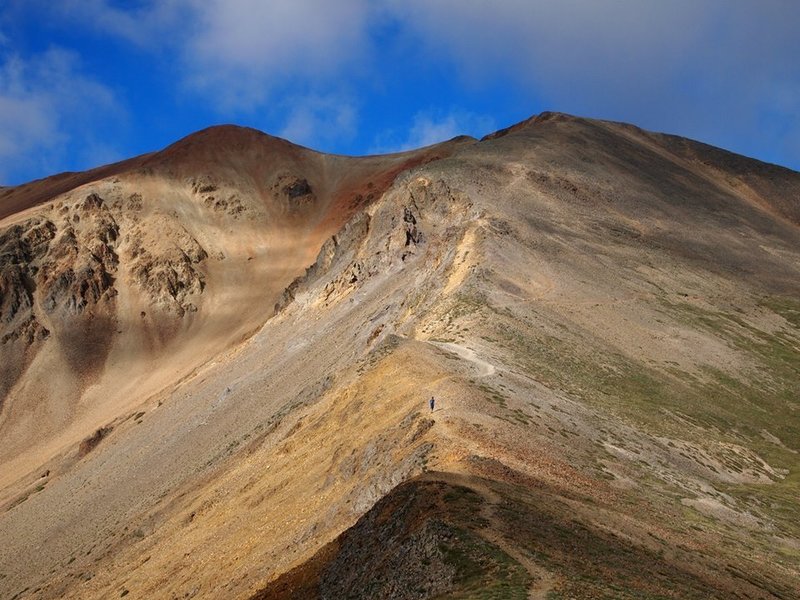 Redcloud Peak seen from the saddle. The summit is on the left, with the false summit to the right.