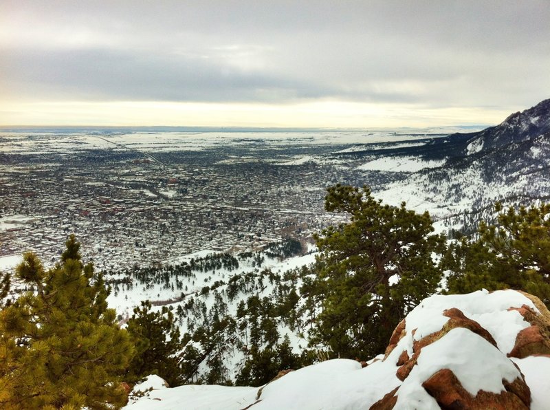 snowy view from Mount Sanitas East Ridge Trail