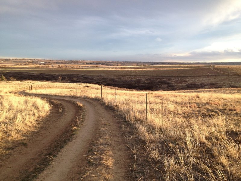 Looking down part of the White Rocks section of the East Boulder Trail.  Easy going in the hilly plains east of town.