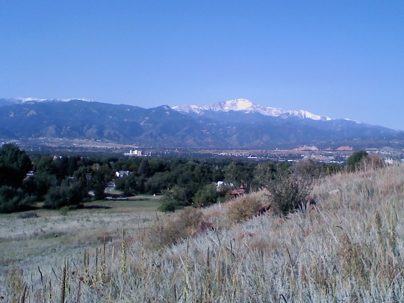 Looking at Pikes Peak from the Palmer Point Trail near the horse stables.