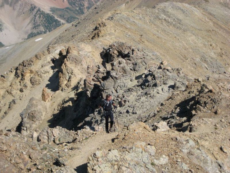 Approaching the summit of Mt. Missouri on semi-technical terrain.