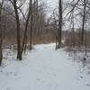 Winter view of turn near Davis Ferry Park entrance/intersection looking east.  Wabash Heritage Trail - Northern section