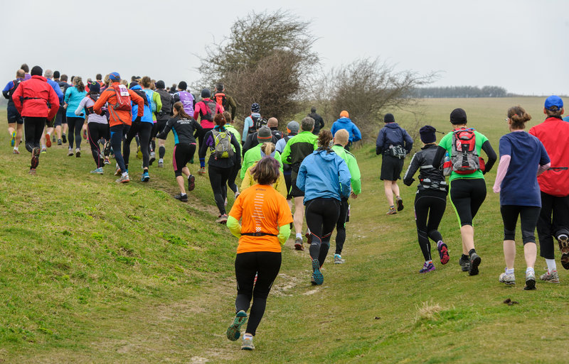 At the start of the 2015 Moyleman Marathon, the runners head off up Landport Bottom on the first of their twenty six miles.