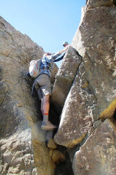 One of many notches between gullies. This is about as technical as this scramble gets.