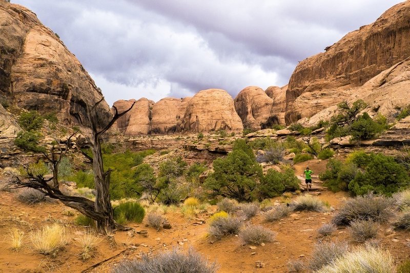 Racing to escape Grandstaff Canyon before a massive thunderstorm hits. Didn't quite make it. Next time, bring a rain shell! Photo - Michelle Smith