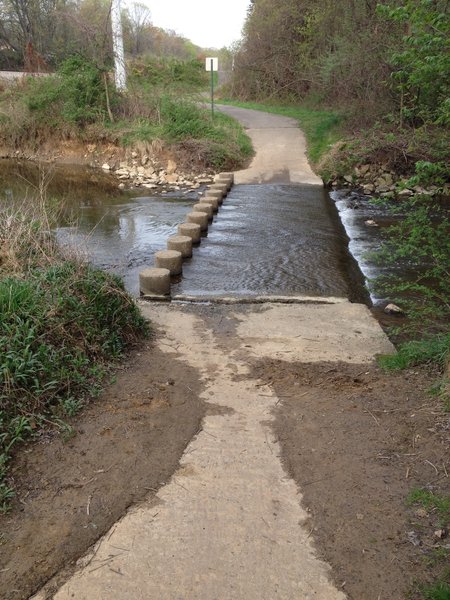 Creek crossing. You can run across the little concrete stumps