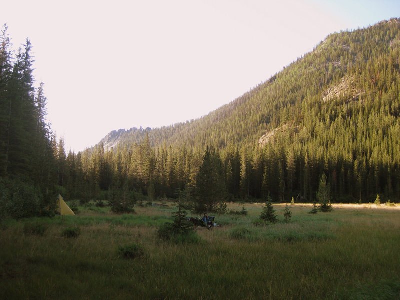 The grassy east shore of Peterson Lake provides exceptional camping.