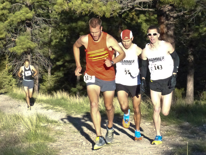 Leaders up the first climb at the Don't Fence Me In 30k