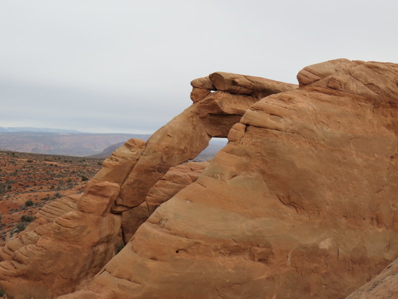 We hiked out to the end of a fin to get this view of Leaping Arch. Look for the arch to the east from the fin.