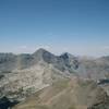 The Blanca Massif, visible from the summit. L to R: Little Bear Peak, Blanca Peak (tallest), Ellingwood Point. Gash Ridge, a low class 5 route, descends from Blanca's summit into the basin.