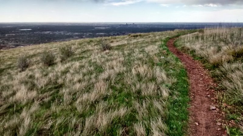 On the summit loop trail looking east at downtown Denver.