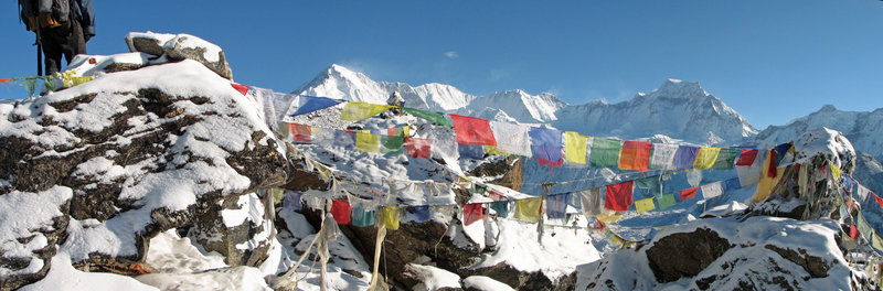 Cho Oyu and prayer flags from Gokyo Ri