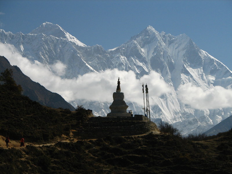 Chorten silhouetted by Lhotse & Everest