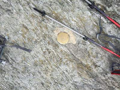 Summit marker atop Mount Hunger