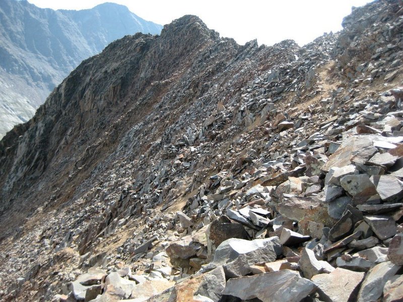 Looking back at the ridge below Wilson Peak's false summit.