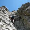 Starting up the technical chimney up Columbia Point. Yes, it is almost as steep as it looks.