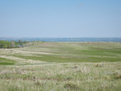 Looking east over the fields and Mesa Reservoir