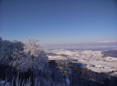 The view down on a snowy and sunny day