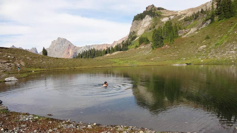 Cooling off with a swim after hiking up to Yellow Aster Butte