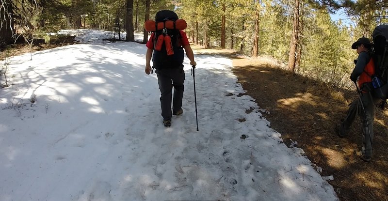 In shaded areas the snow can get pretty thick even in April!