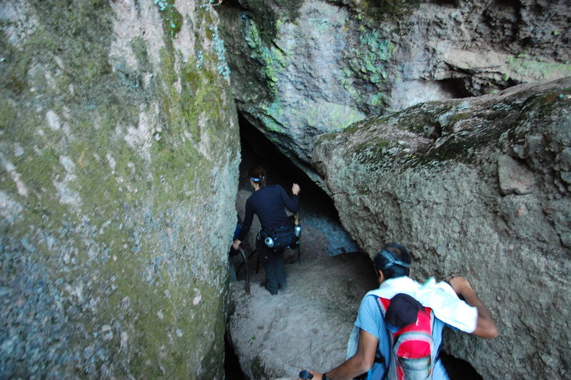 Exploring a sweet cave on Juniper Canyon.