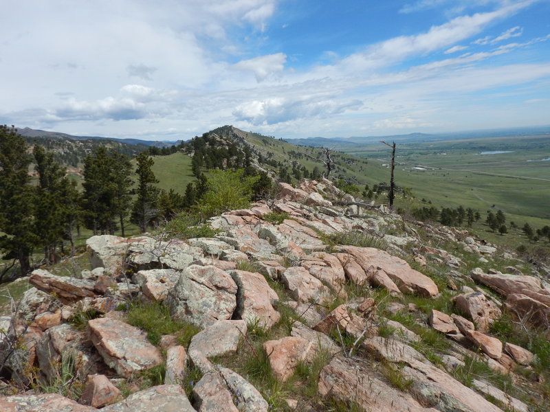 Atop the rocky hogback looking north