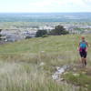 Negotiating a sometimes muddy section of trail