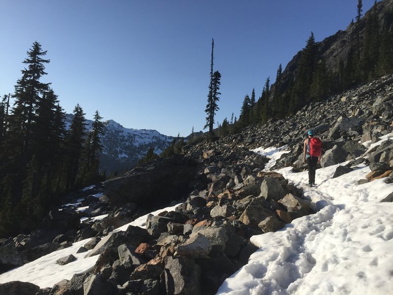 Snow among the scree.