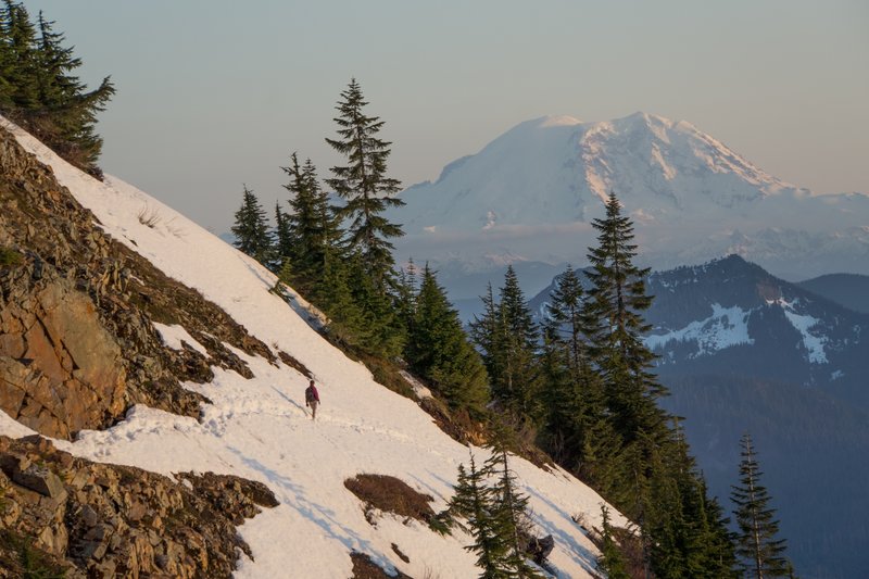 Stunning view of Rainier at sunset. Bring headlamps!