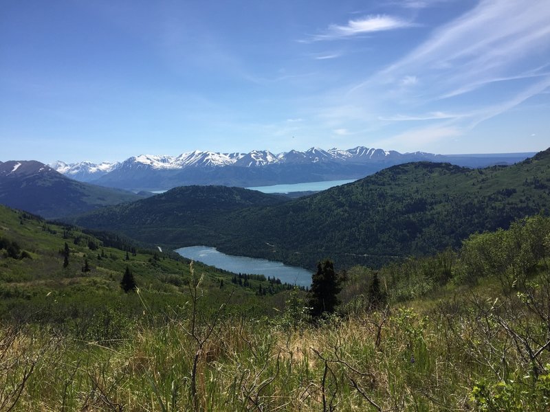 Just past the tree line, view of Hidden and Jean Lakes.