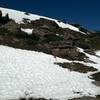 Huge chunky boulders below the ridge