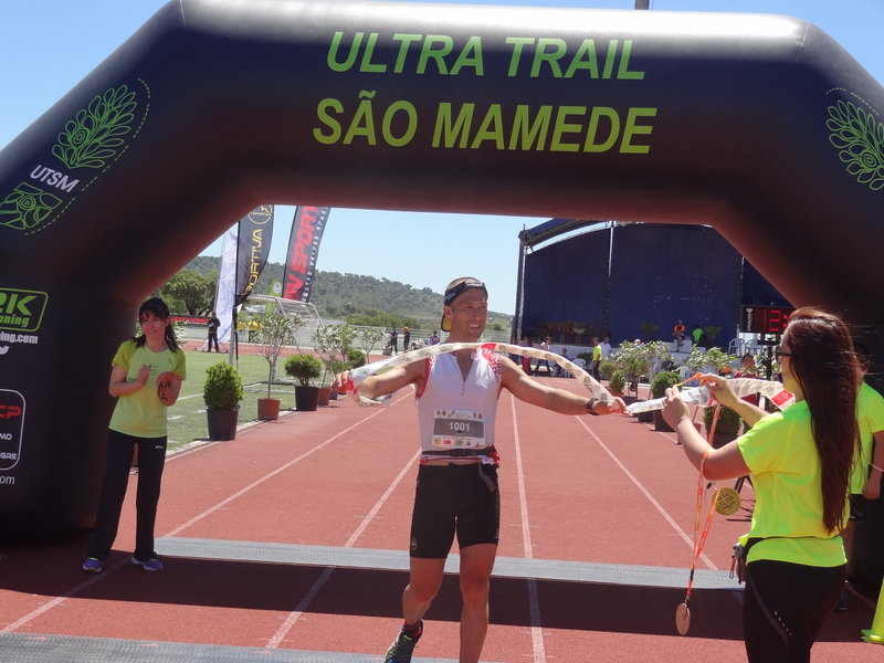 Crossing the finish line of the  Ultra Trail de São Mamede Race
