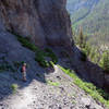 The trail goes from narrow to very narrow. An engineering wonder and a maintenance challenge. Not the trail for those afraid of heights.