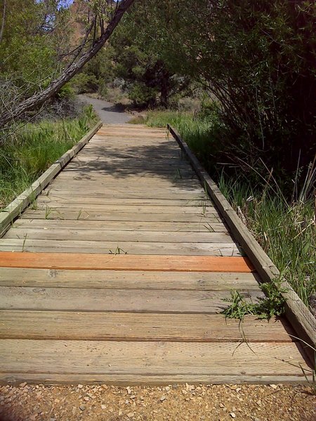 Board walk over creek.