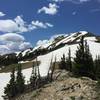 The view up the trail towards the summit from right at treeline