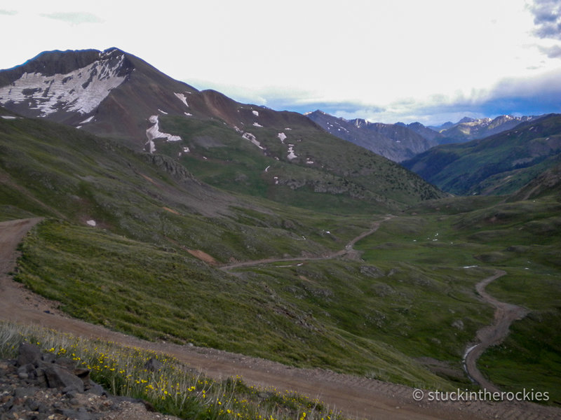 Looking back towards Animas Forks and Grouse Gulch from the top of Engineer Pass.