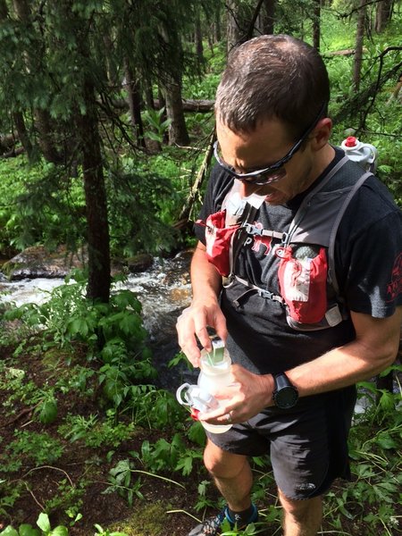 Refilling early on the 40 miles across the Pecos Wilderness.