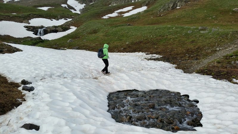 Snow bridges on Handies Peak trail