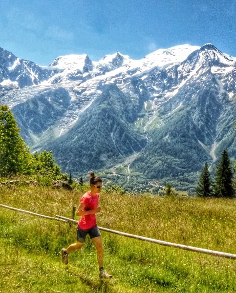 One of the few open areas on this loop with a great view of Mont Blanc and it's massive glaciers just behind.