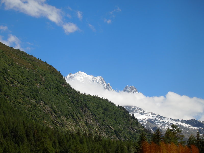 Looking up at the French mountains.