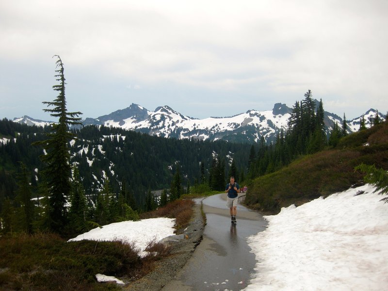 Walking on the paved part of the Skyline Trail