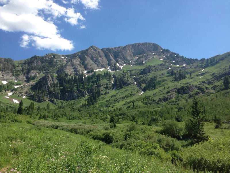 The north face of Cherry Peak and the surrounding valley