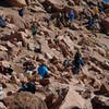 Starving for oxygen on a moonscape - the last little grinder to Pikes Peak summit. Photo by Nancy Hobbs